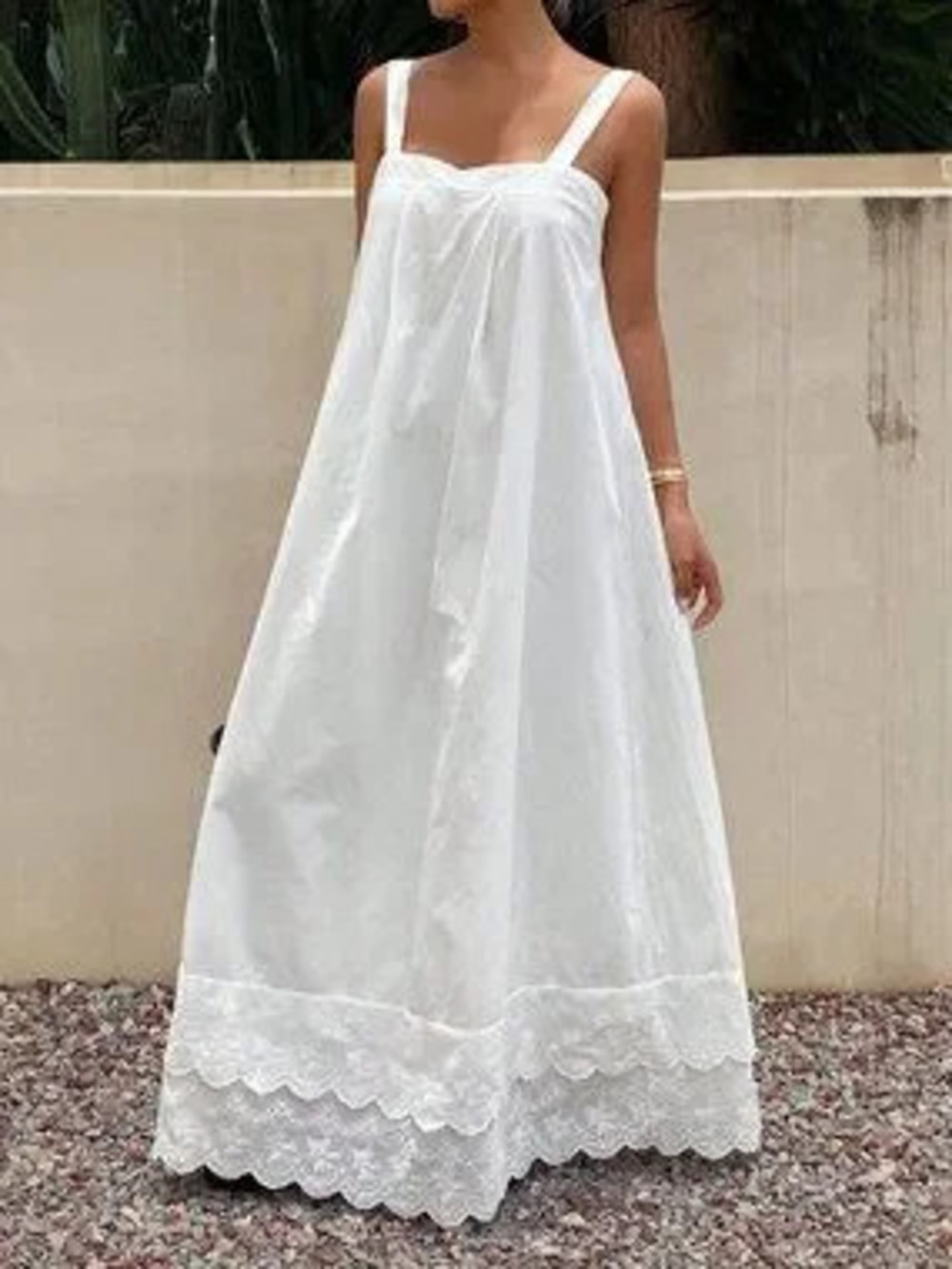 ZARA White Casual Women's Embroidery Detail Hem Maxi Dress
